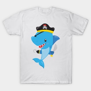 Pirate Shark, Cute Shark, Little Shark, Blue Shark T-Shirt